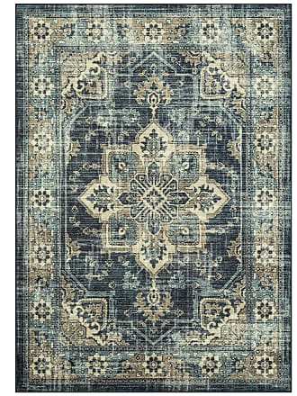 Maples Rugs Kitchen Rug Hazel 18 x 210 Non Skid Washable Throw Rugs Blue for Entryway and Bedroom Made in USA 