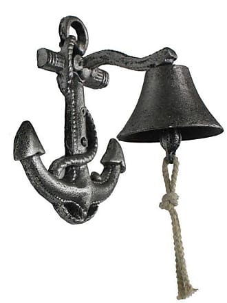 Hampton Nautical Rustic Silver Wall Mounted Anchor Hanging Bell 8 - Vintage Cast Iron Decoration - Metal Wall Decor