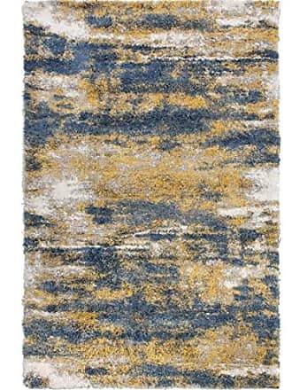 Decorative Contemporary Gold & Light Blue Machine-Made Rug – World Of Rugs