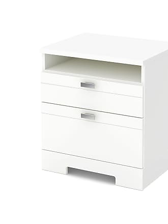 South Shore Furniture Reevo 2-Drawer Nightstand, Pure White with Matte Nickel Handles