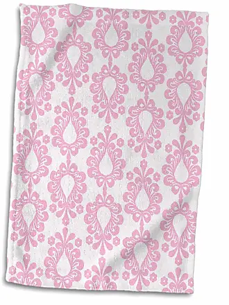3D Rose Pretty French Country Damask in White Over Pink Stripe Hand Towel  15 x 22