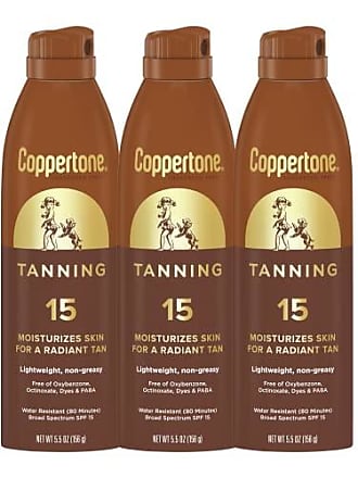 Coppertone Tanning Sunscreen Spray, Water Resistant Spray Sunscreen SPF 15, Broad Spectrum SPF 15 Sunscreen, Bulk Sunscreen Pack, 5.5 Oz Spray, Pack of 3