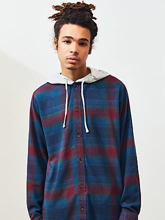 pacsun plaid mix hooded long sleeve button up shirt