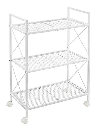 SONGMICS 3-Tier Metal Storage Rack with Wheels, Mesh Shelving Unit with x Side Frames, 23.6-inch Width, for Entryway, Kitchen, Living Room, Bathroom