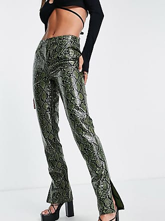 Asos Tall ASOS DESIGN Tall low rise leather look straight leg pant in green snake