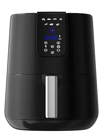 Rae Dunn 1200W 4qt Air Fryer with Glass Frying Basket, Dishwasher Safe, 2 Tier Tray, 60 Minute Timer, Digital Touch Display, and 6 Presets 