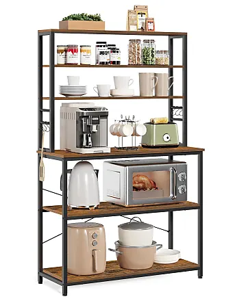 VASAGLE Coffee Bar Baker’s Rack for Kitchen with Storage 6-Tier Kitchen Shelves with 6 Hooks Microwave Stand Rustic Brown and Black