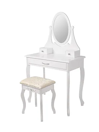 Inarrow Mesa de tocador de maquillaje Moderna blanco roto con espejo y mesa  auxiliar