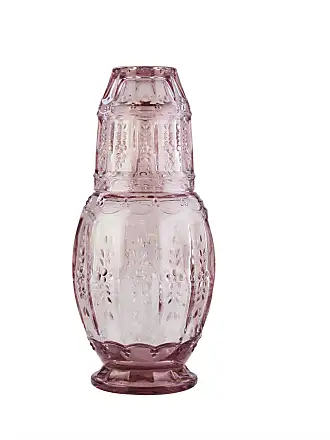 Elle Decor Color Glass Carafe with Wood Lid, Leak-Proof Glass Pitcher for  Water, Juice, Mimosa Bar, Iced Tea,1 Liter, Dishwasher Safe, Pink