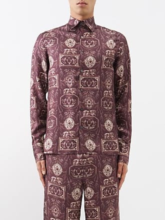 Brown Geometric-print silk-twill shirt, 73 London