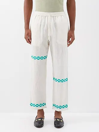 Black Jacquard-stripe linen trousers, HARAGO