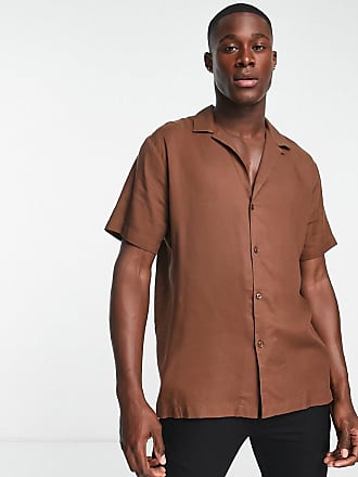 Homme Vêtements Chemises Chemises casual et boutonnées marron TOPMAN pour homme Chemise manches courtes avec col à revers et rayures 