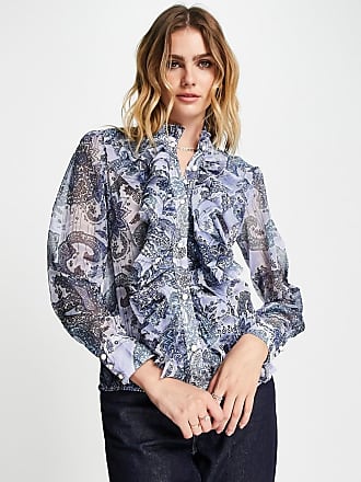 Mode Blouses Ruche blouses edc Ruche blouse wit-blauw bloemenprint casual uitstraling 