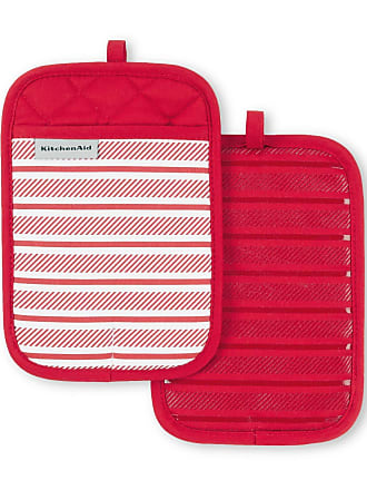 KitchenAid Stripe Gingham Dual Purpose Kitchen Towel 3-Pack Set, Passion Red,  16 x 28 