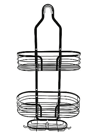 Bathroom Hanging Shower Organizer, Overhead Shower Caddy With Razor And  Sponge Hooks, Rustproof, Black