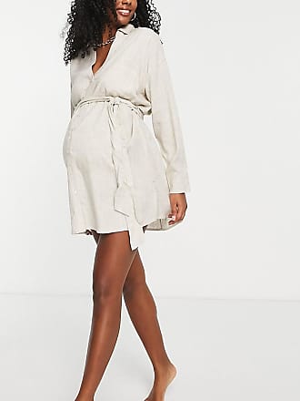 Asos Maternity ASOS DESIGN Maternity belted shirt beach dress in natural-Neutral