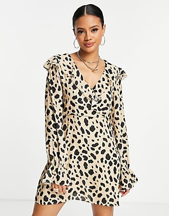 NA-KD frill wrap dress in leopard-Multi