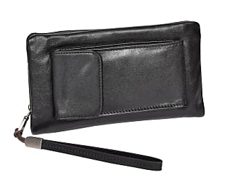 Real Leather Wrist Clutch Bag Wristlet Money Organiser Pouch MONTREAL Black 24x15x5 cm 