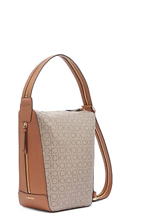 Calvin Klein Fay North/South Small Crossbody, Almond/Taupe/Bloodstone  Logo,One Size: Handbags