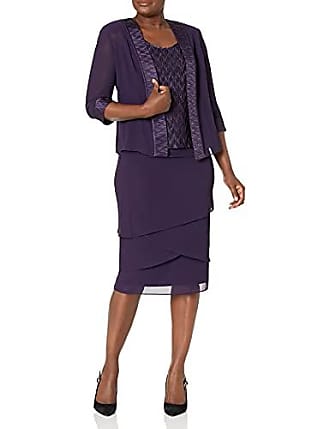 Le Bos Womens 3 Piece Asymmetric Hem Pleated Skirt Set, Eggplant, 10