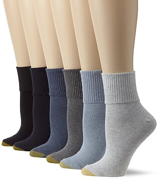 Gold Toe Womens Classic Turn Cuff Socks, Multipairs, Grey Blue Mix, Shoe 4-7 UK