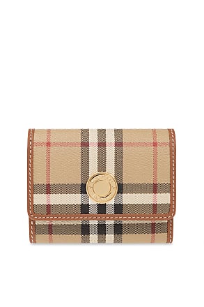 BURBERRY: Hannah wallet bag in coated cotton with all-over Vintage Check -  Beige