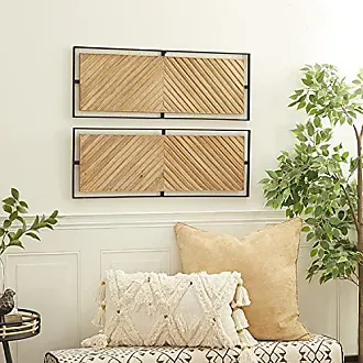 Deco 79 Wood Geometric Slatted Wood Design Wall Decor, Set of 3 12W, 35H,  Brown