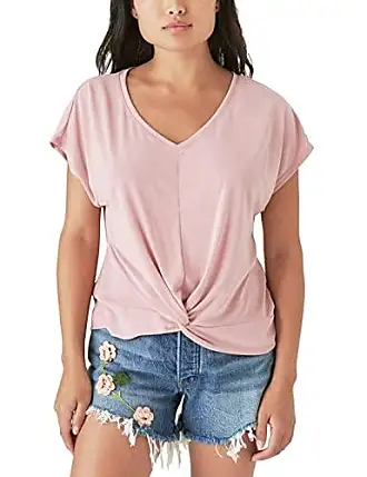 Lucky Brand Women Top Medium Pink T-Shirt Floral Geometric Short