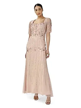 Adrianna Papell Women's Long Beaded Dress, Dusty Navy, 6 