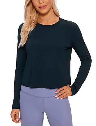 CRZ YOGA Women's Long Sleeve Crop Top Quick Dry Cropped Small, French Navy