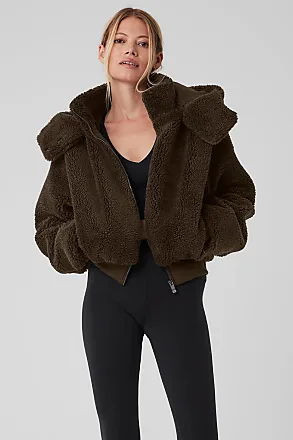 ALO Yoga Womens Foxy Sherpa Jacket Coat Full Zip Hooded Camel Tan Beige  Size XS 