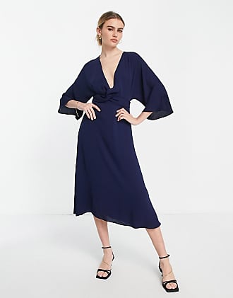 Asos batwing twist front midi skater dress in navy