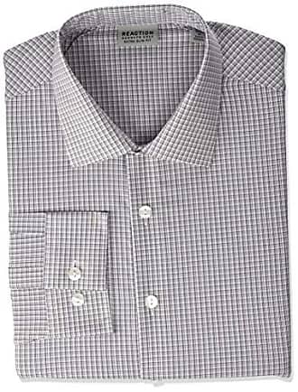 Kenneth Cole Reaction Mens Dress Shirt Extra Slim Fit Stretch Stay-Crisp Collar Check, Claret, 14-14.5 Neck 32-33 Sleeve