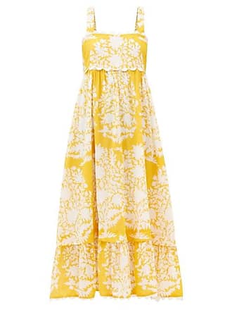 Juliet Dunn Tie-back Printed Cotton Midi Dress - Womens - Yellow Print