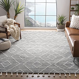 Safavieh Casablanca Shag Collection 8 x 10 Grey/Ivory CSB456F Handmade Moroccan Tassel Wool Area Rug