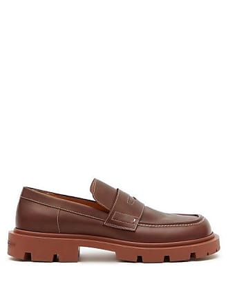 Maison Margiela Topstitched Leather Penny Loafers - Mens - Dark Red