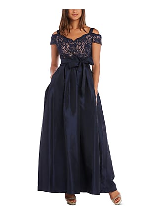 R&M Richards Womens Lace Cold Shoulder Evening Dress Navy 14