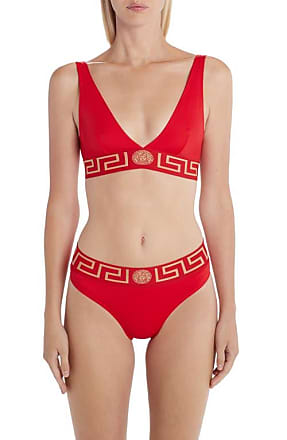 VERSACE Vita twist-front jacquard-trimmed bikini top