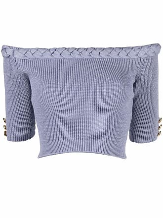 Elisabetta Franchi braided-trim off-shoulder knitted top - women - Viscose/Polyester - 42 - Blue