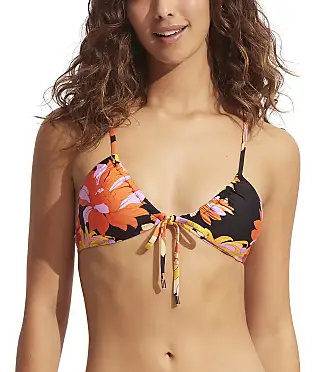 Seafolly Women's Standard Wrap Front Tankini Top Swimsuit, Garden Party  Black