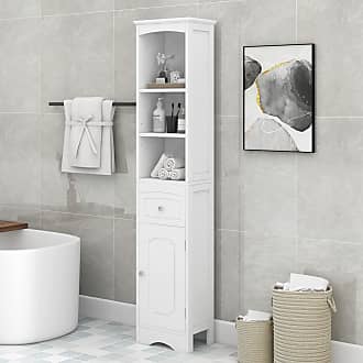 Suyue Bathroom Cabinet with Drawers Freestanding Storage Cupboard Unit White 63x45x22 cm Slim Floor Narrow Wooden Bathroom Home Bath Toilet Organiser Cabinet 
