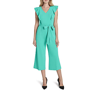 Tahari by ASL Womens Ruffle Sleeve V-Neck Tie Waist Cropped Jumpsuit, Dynasty Green, 16