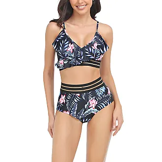 Damen Bikini Set Lippen Print Badeanzug Gepolstert BH Tank Top mit