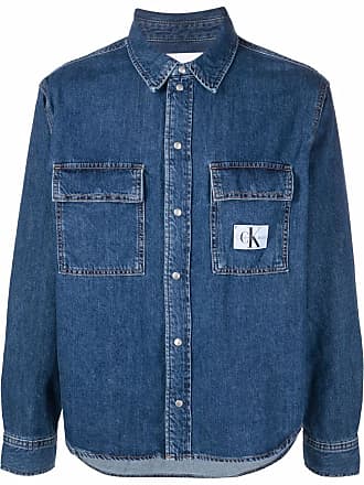 Calvin Klein Jeans logo-patch denim shirt - men - Cotton - S - Blue