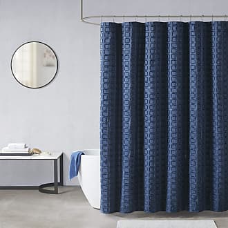 Madison Park Metro Bathroom Shower, Textured Woven Clipped Design Modern Mid-Century Privacy Bath Fabric Curtains, 72x72, Navy (MP70-6708)