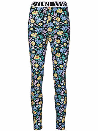 Versace Jeans Couture logo-print floral-print leggings - women - Polyamide/Elastane - 38 - Blue