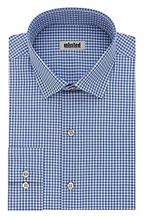 Kenneth Cole Reaction Unlisted by Kenneth Cole Mens Dress Shirt Slim Fit Checks and Stripes (Patterned), Medium Blue, 18-18.5 Neck 36-37 Sleeve