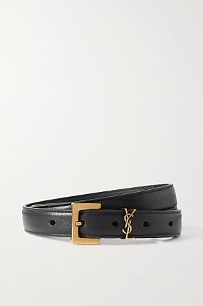 Saint Laurent Black Ysl Pebbled Grained Leather Studded Buckle 44/110 Belt