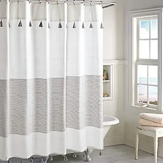 Peri Home Panama Stripe Boho Farmhouse Tassel Shower Curtain 100% Cotton Fabric Shower Curtain with Tassels for Bathroom Decor, 72 x 72 inches, Grey