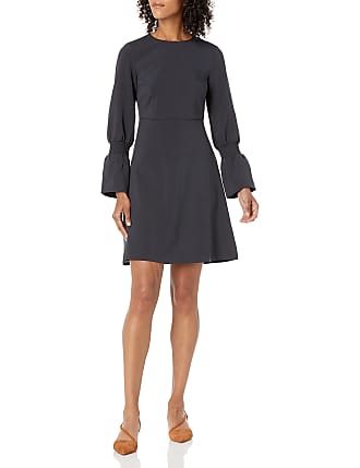 Lark & Ro Amazon Brand - Lark & Ro Womens Stretch Twill Gathered Sleeve Crew Neck Dress, Dark Navy 0